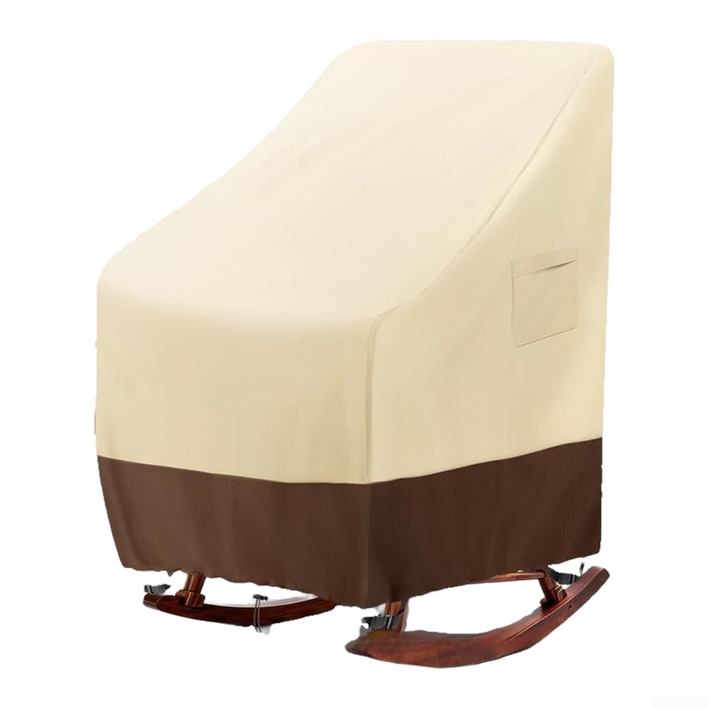 Waterproof Patio Rocking Chair Cover Constructed from Heavy Duty Oxford Cloth with Reinforced Seams and Adjustable Drawstring for Snug Fit (600D PVC)