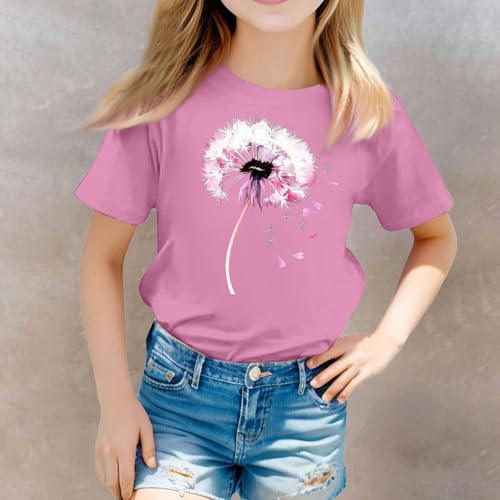 Girls Shirt Summer Short Sleeve Crewneck Tops Kids Flower Graphic Tees Teen Cute T Shirts Blouses Crop Tops for Girls4
