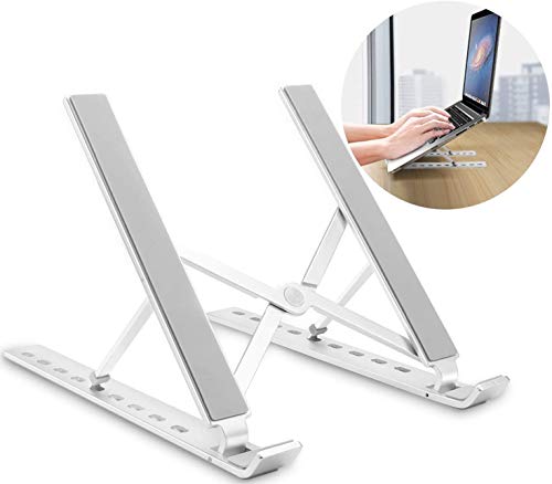 OUSI Portable Laptop Stand, Upgraded Aluminum Laptop Riser, 9-Angles Adjustable, Compatible with MacBook Air Pro, HP, Dell, More 10-15.6 Inch Laptop - Silver