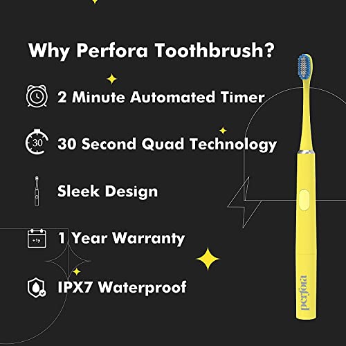 Image of Perfora Electric Toothbrush, 2 Modes, AAA Powered, 2 Brush Heads, 90 Days Battery | 1 Year Warranty | For Men, Women & Kids, 002-Yellow (Brush-Toothpaste Combo), 2 Count