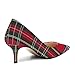 MOVINSTEPS Red Plaid Closed Pointed Toe Low Heels Pumps for Women Comfortable Classic Wedding Business Dressy Shoes 2.5 Inch Size 7