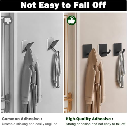Image of JD Fresh 6 Pcs Self-Adhesive Stainless-Steel Wall Hooks for Hanging /Heavy Duty Waterproof Wall Hangers /Without Drill Sticky Hooks on Hold Coats, Keys, Towels and Kitchen Utensils (J-Hook,Black-Square)