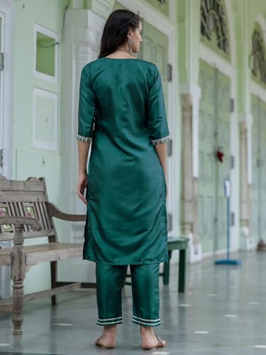 Image of VredeVogel Women's Silk Blend Embroidered Kurta with Pant & Dupatta Set