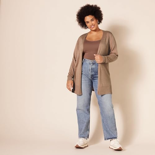 Image of Amazon Essentials Women's Lightweight Open-Front Cardigan Sweater (Available in Plus Size), Camel Heather, 6X (Pack of 2)