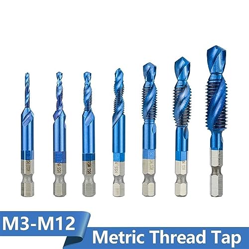 6pcs HSS Thread Tap Set M3 M4 M5 M6 M8 M10 - Precision Screw Machine Taps with Center Punch, Durable Nanos Blue Coated Tap Drill Bits for Metal & Wood, Ideal for DIY & Professionals