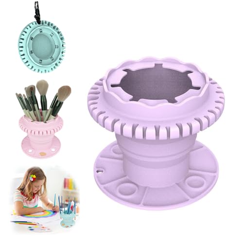 Image of Collapsible Brush Cleaning Rinse Cup, Brush Holder with Palette and Cleaning Cup, Integrated Silicone Brush Holder for Acrylics, Watercolors, Oils and Water-Based Paints (Purple)