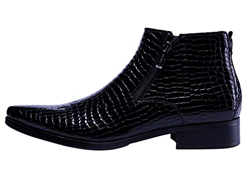 SANTIMON Men's Ankle Patent Leather Fashion Plaid Zipper Pointed Toe Casual Boots2