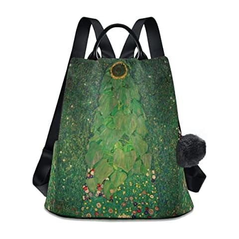 ZOEO Anti Theft Backpack Gustav Klimt Sunflower Women Large Fashion Travel Shoulder Bag Purse Rucksack Lightweight Cover