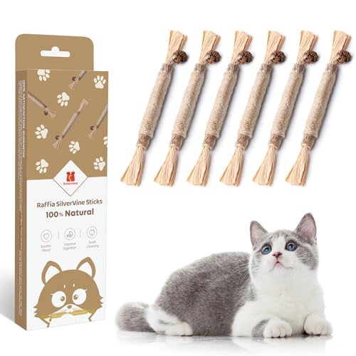 Potaroma 6 Pcs Natural Silvervine Sticks Cat Toys, Catmint Silvervine Blend Sticks, Kittens Chew Toys for Teeth Cleaning, Matatabi Dental Care Cat Treat, Edible Kitty Lick Toys