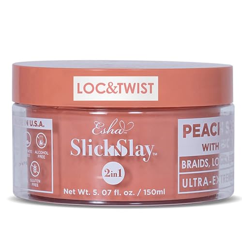 Esha Slick N Slay Braiding Gel - 3-in-1 Ultra Extreme Hold Hydrating & Conditioning Gel for Hair Locs Twists Braids (PEACH 5 oz.)