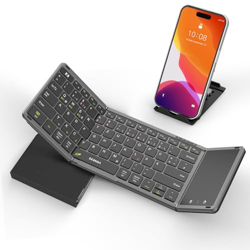 seenda Teclado Bluetooth plegable con panel táctil, teclado plegable inalámbrico recargable con...