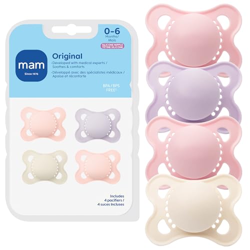 Image of MAM Original Matte Baby Pacifiers 0-6 Months, Binky for Newborn Babies, BPA-Free Skin Soft Silicone Nipple, Easy to Clean, Developed with Medical Experts, 4 Count, With Sterilizer Case, Made in Europe