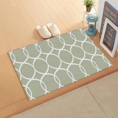 Contemporary Sage Green Kitchen Bath Door Mat Cushioned Runner Rug,Washable Welcome Floor Sink Antifatigue Mat,Waterproof & Non-Slip Comfort Standing Doormat,Geometric Abstract Morocco Plaid 20