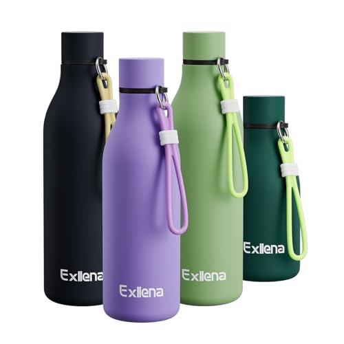 Exllena-Metal-Water-Bottle-500ml-with-Silicone-Strap-Double-Wall-Vacuum-Insulated-Water-Bottles-Keeps-Drinks-Cold-24-HrsHot-12-Hrs-Stainless-Steel-Water-Bottle-BPA-FreePurple