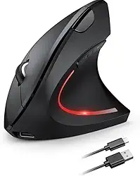 Mouse Vertical Ergonômico, Sem Fio, 1600 DPI, Mouse Ortopédico Bluetooth 2.4G, 6 Botões, Posição da Mão Correta, Evita Inflamações no Pulso e Tendões, Trabalho, Jogos e Estudos, Recarregável USB