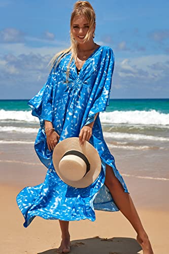 CHERRY CAT Swimsuit Cover up Kaftan Dresses Caftans Women's Plus Size Stripe Print Vneck Loose Soft Kaftan2