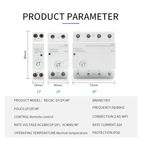 Interrupteur relais programmable et disjoncteur 4P 63A rail DIN