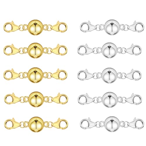 Magnet Karabinerverschluss 10 Stück Magnetische Schmuck Verschlüsse Schmuck Magnetverschluss für Halsketten Kettenverlängerungen Schmuckzubehör (Silber und Gold)