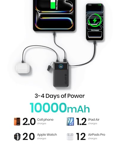 A ADDTOP UltraSlim 10000mAh Power Bank, 22.5W Fast Charging Portable Charger with Built-in USB C Cables, 20W PD Lightweight External Battery Pack with LED & 2 Flashlight for iPhone 17 16 15 14 Galaxy - Image 5