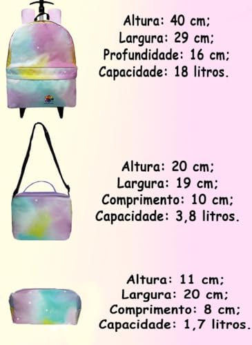 Mochila Escolar de Rodinha Menina Infantil Juvenil Escolar Tie Dye Colorida Lancheira Estojo Costas