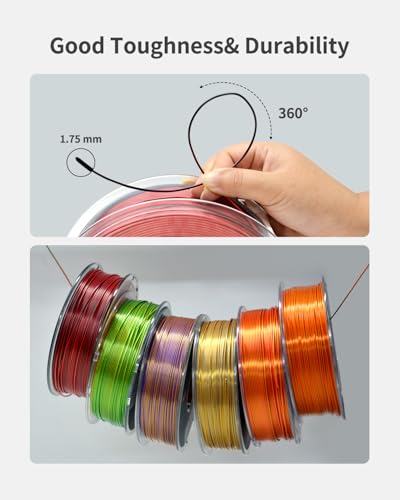 Image of Silk PLA Filament 1.75mm Dual Color Black Red 1KG, Metal-Like Shiny 3D Printer Filament, Precision ±0.02mm, Neatly Wound, No Clog /Bubble, Durable, Excellent Layer Adhesion, Fits Most FDM Printers