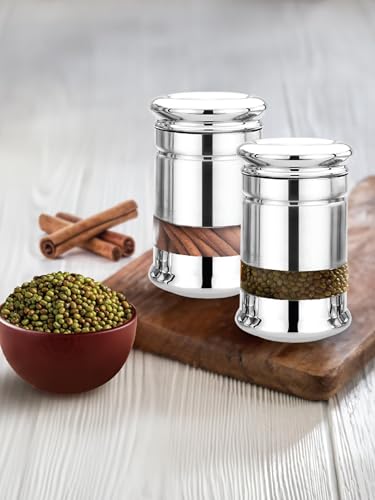 Image of Multipurpose Stainless Steel see through Transparent Kitchen Storage Jars | Set of 2Pcs | Steel Matte | 1000 ML