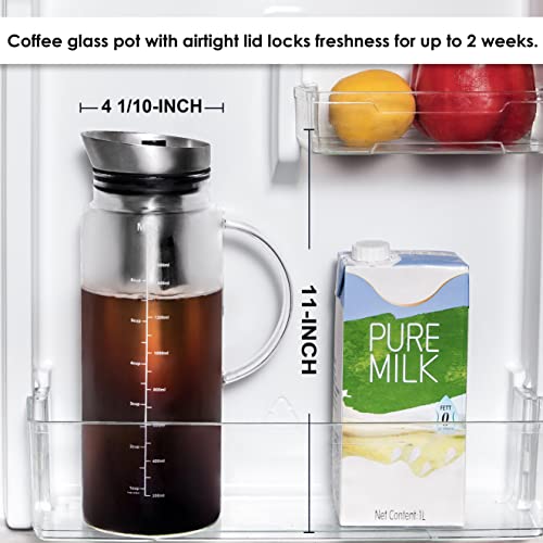 Aquach Cold Brew Coffee Iced Tea Maker & Fruit Pitcher - Large Capacity 51 Ounces - With Durable Glass Carafe/Fine Mesh Steel Infuser/Airtight Lid #TOP1