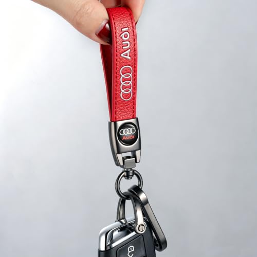 Image of Leather car Keychain 06 Set for Men and Women Family Present Keychain Key Ring Lanyard (red)