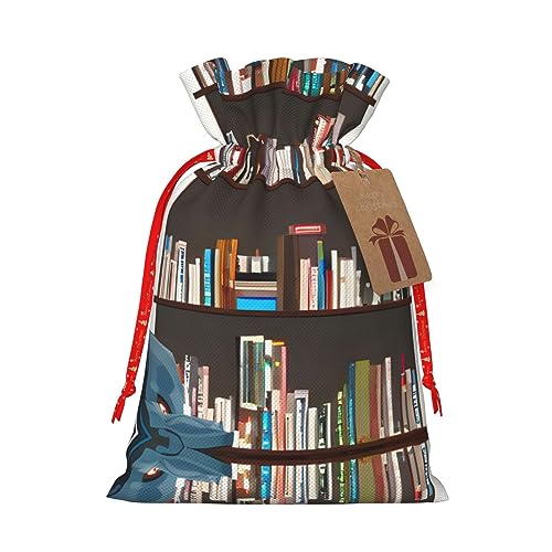 GaxfjRu Library Bookcase Print Christmas Party Favors Gift Goodies Bag for Gifts Burlap Bag Assorted Size (S, M)