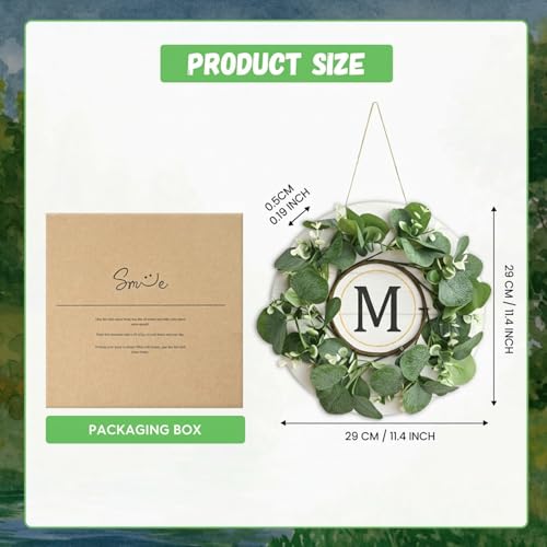 Couronne d'eucalyptus artificielle avec lettre initiale M déco murale printemps été
