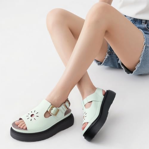 Image of Platform Sandals for Women Chunky Ankle Buckle Casual Open Toe Comfortable Flower Decoration Fisherman Sandals