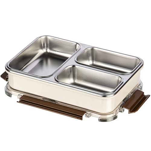 Image of Polyset Munch Mate 800 3 PARTITION - Beige Compartment Stainless Steel Lunch Box, Leakage Proof Lunch Box for School Kids and Adults Pack of 1 800ml
