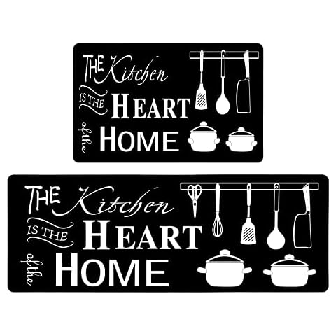 Xsinufn Black Farmhouse Kitchen Rugs Set 2 Piece Motto Design Seasonal Decorative Rug for Kitchen Low-Profile Floor Mats Decorations for Home Kitchen 17x48+17x30 Inches Cover