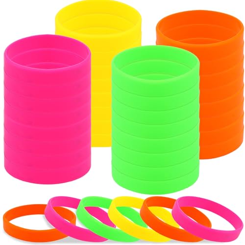 KICOSY 32 Pcs Neon Silicone Bracelets Bulk for Adult Women Men - Vibrant Accessories for Neon Party Spirit Week 80s/90s Themes & More