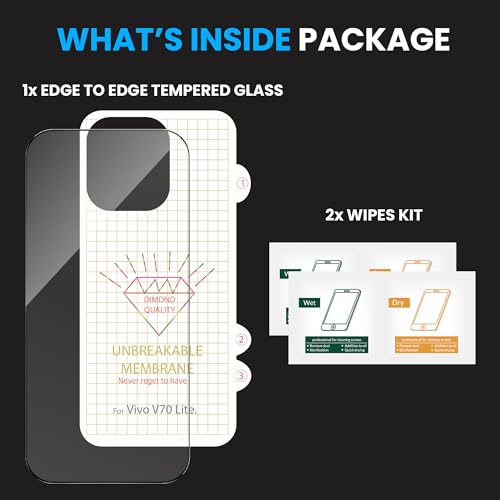 Image of ArmourPro Tempered Glass for Vivo V70 Elite with Back Clear Membrane Guard, Edge to Edge Screen Protector, Anti-Bubble, Anti-Fingerprint, Oil Resistant, Installation Kit | Black