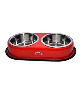 Ocean Wave Stainless Steel Dog and Cat Dinner Set, Red
