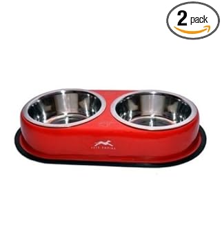 Ocean Wave Stainless Steel Dog and Cat Dinner Set, Red