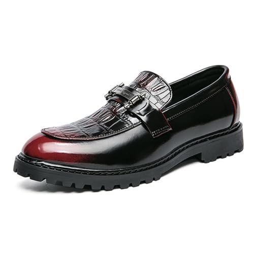 Dress Shoes for Men Elegant Crocodile Pattern Oxford Shoes for Men | Casual Formal Dress Brogue Footwear in Red