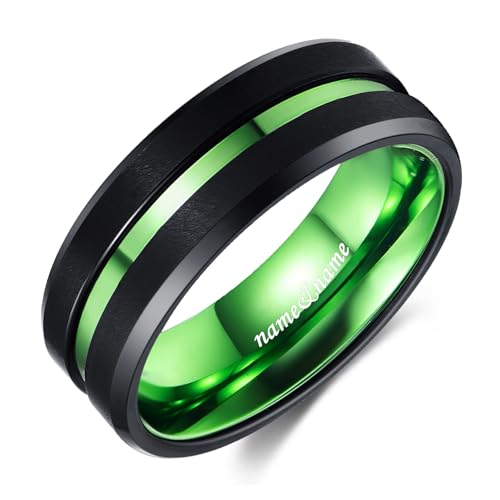 Custom Men's Black Tungsten Rings Blue/Rose Gold/Multi-Color/Gold/Green/Red/Purple Plated Grooved Personalized Wedding Bands Black Matte Finish Beveled Edges Size 4 to 172
