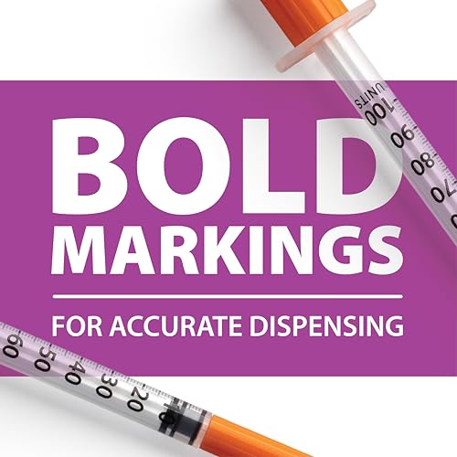 Image of Easy Touch 28 Gauge U-100 Insulin Syringes (28G 1cc 1 /2 inch) with 1 /2 inch Long Needle, 1cc (100 Unit Capacity), Bold Markings for Accurate Dosing, Disposable, Box of 100