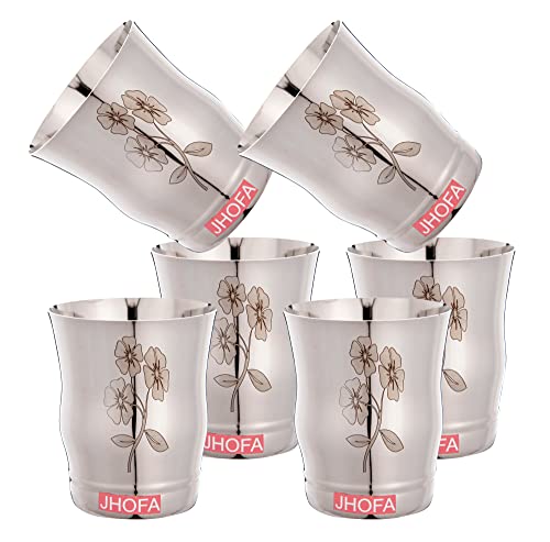 JHOFA Stainless Steel Glass 22 Gauge for Drinking Water Silver Color Set of 6 (JF60 – 6)