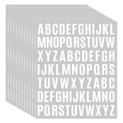 10 Sheet Small Letter Stickers - 1 Inch White Vinyl Self Adhesive Alphabet Stickers Stick On Letters for Arts Crafts Outdoor Sign Wall Mailbox Windows Doors Car Poster Board (White, 1 Inch)