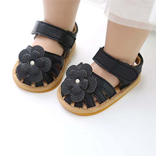 Image of Meckior Baby Toddler Infant Girls PU Leather Soft Open Toe Summer Sandals Flower Princess Flat Shoes