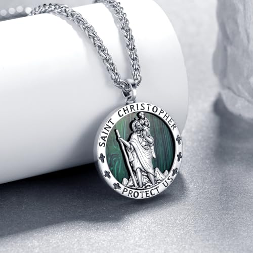 925 Sterling Silver St Michael/St Christopher Pendant Necklace for Men Women Religious Amulets Jewelry Gifts3