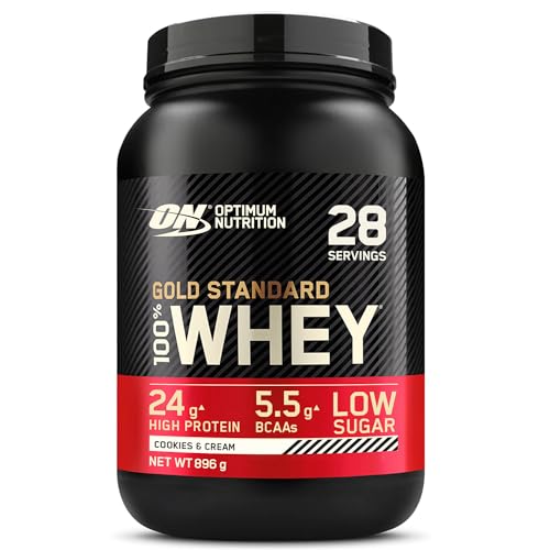 Optimum Nutrition Gold Standard 100% Whey, Proteína en Polvo para Recuperacíon y Desarrollo Muscular con Glutamina Natural y Aminoácidos BCAA, Sabor Cookies & Cream, 28 Dosis, 896 g