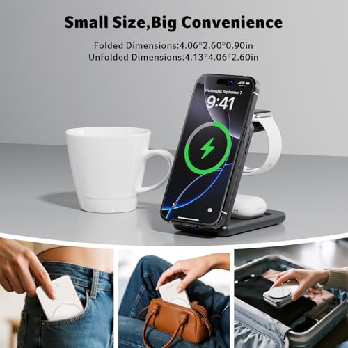 Acer 3 in 1 Charging Station for Apple Device, Magnetic Palm-Sized Foldable Fast Charger Stand Compatible with MagSafe for iPhone 17, Apple Watch & AirPods, Foldable Charging Dock for Desk S3 - image 5