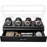 Elevate Your Watch Collection with The Watch Deck Pro – Premium Watch Display Case for 4 Watches – Easy Access, Drawer & Leather Lining – Wooden Mens Watch Box & Watch Case – Lifetime Assurance