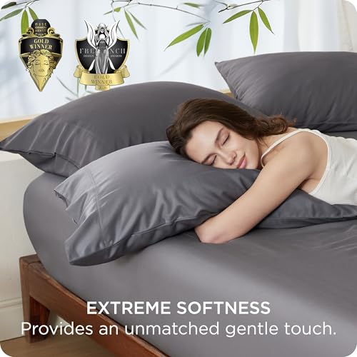 Image of Bedsure Pillow Cases Standard Size Set of 2, 100% Rayon Derived from Bamboo | Cooling Pillowcases, Similar to Silk Pillow Case Covers with Envelope Closure, PureWoven Bedding, Dark Grey, 20x26 Inches