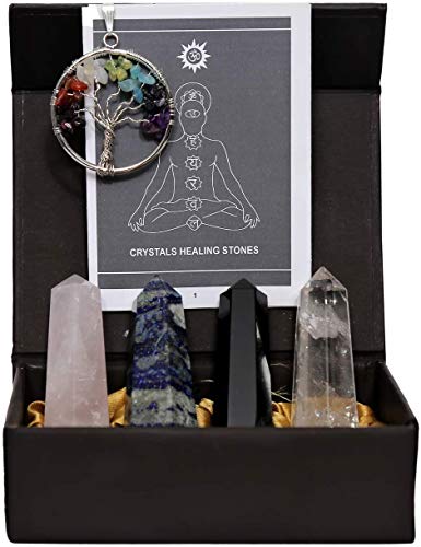 KACHVI Crystals And Gemstones Healing Crystal Gifts Wands Set 2.25u0094-2.50 For Spiritual Meditation Gifts Amethyst, Rose, Lapis and Clear Quartz 6 Faceted Reiki Chakra Stones Pencils 4 Pcs Set