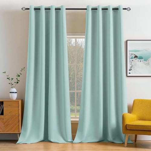 Image of MIULEE Aqua Blackout Bedroom Curtains Drapes 96 Inch Long 52 inchx96 inch | Grommet Top, Room Darkening Window Drapes, Privacy Protection, Thermal Insulated, Heat Blocking, Light Blocking